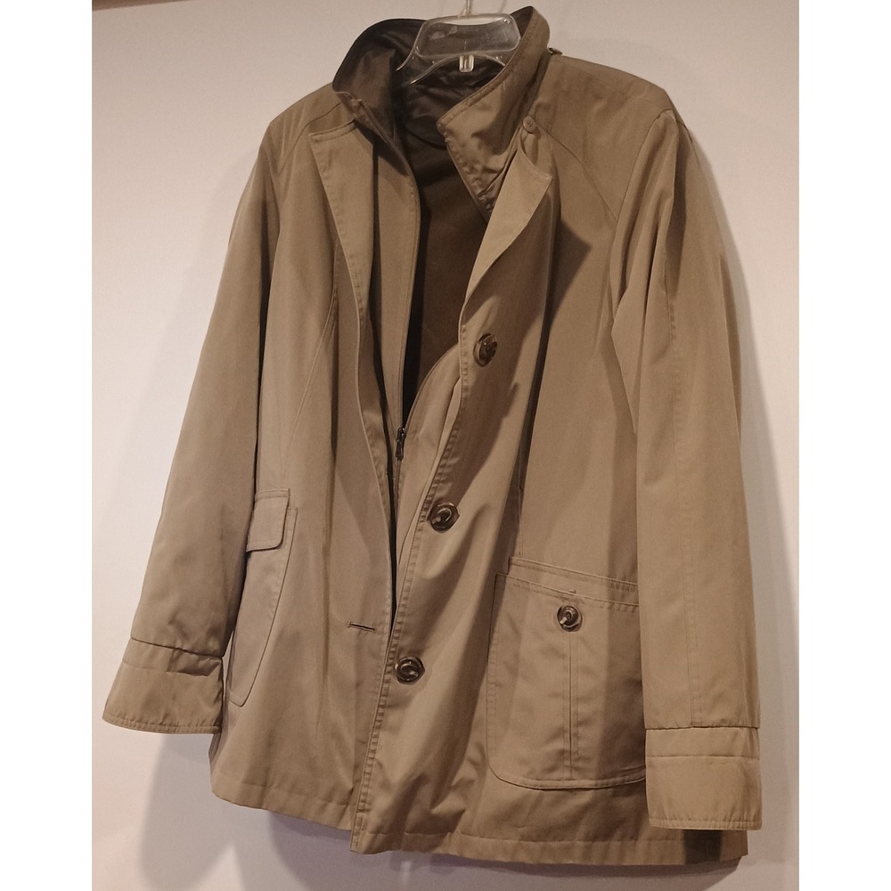 Gallery Utility Jacket Womens XL Tan Excellent Zip Button Front Lined Coat